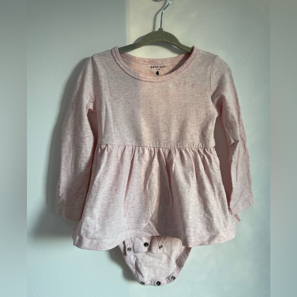 Petit Lem Firsts Ruffled Baby Pink Marl Bodysuit 24 mos